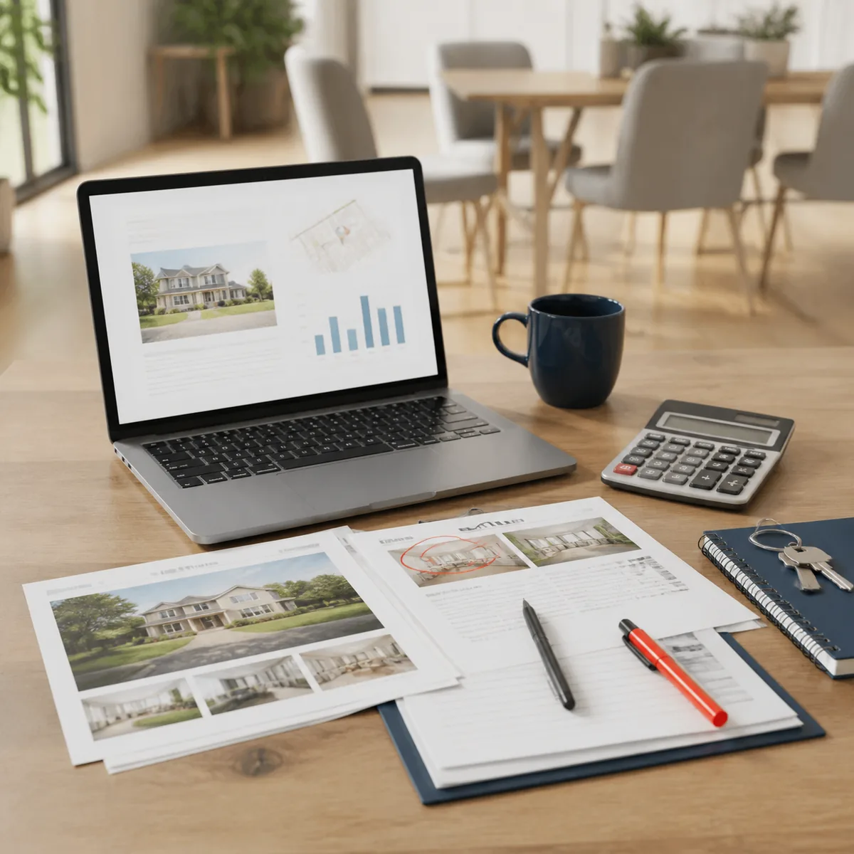 Home-pricing analysis materials arranged on a table