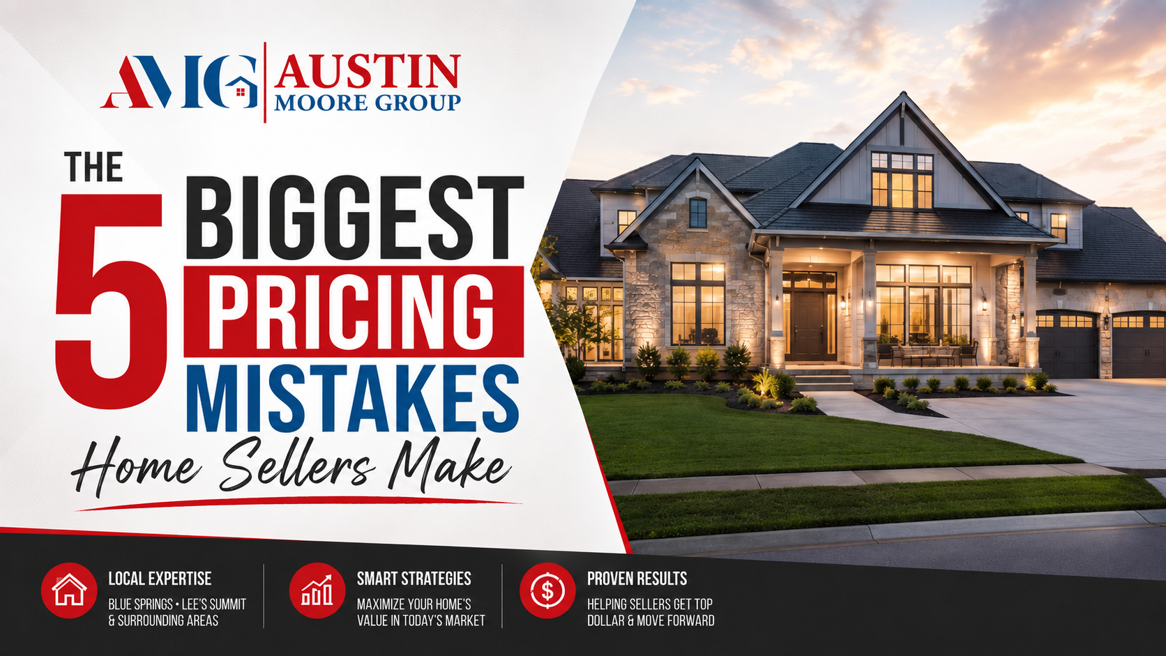 Five pricing mistakes home sellers make, illustrated with a house exterior.