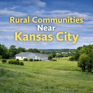 Rural communities near Kansas City graphic with a house and open countryside.
