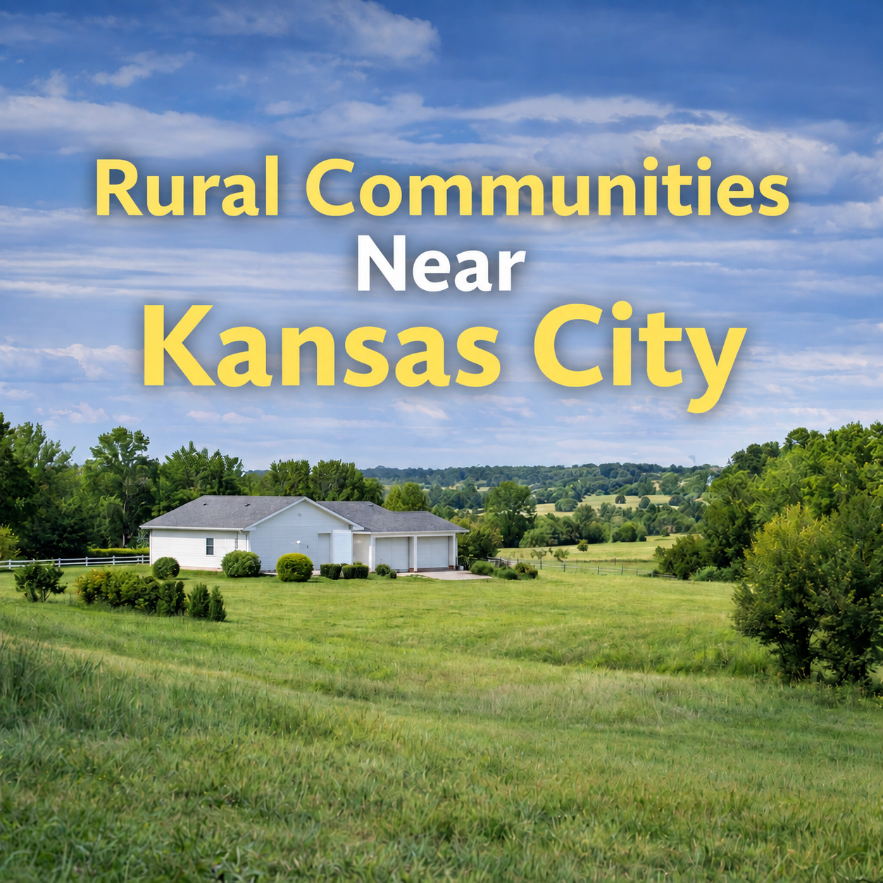 Rural communities near Kansas City graphic with a house and open countryside.